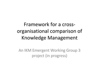 Framework for a cross-organisational comparison of Knowledge Management An IKM Emergent Working Group 3 project (in progress) 