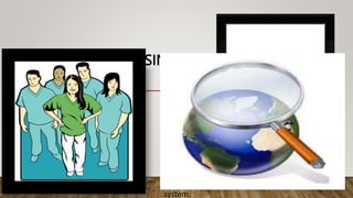 SCOPE OF NURSING
PRACTICE
The scope of nursing includes:-
 Direct care giving
Evaluation of care and its impact
Advocating for patient and for health
Supervising ad delegating to other
Leading and managing
Teaching,
Conducting research
Developing health policies for health care
system.
 