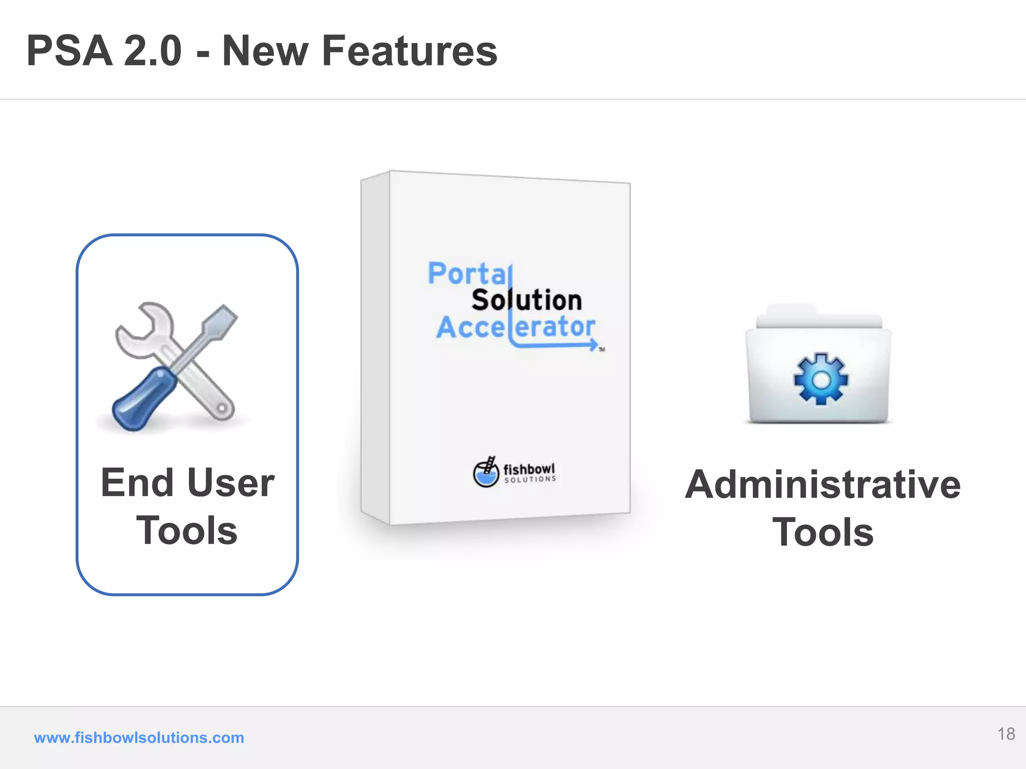 PSA 2.0 - New Features 
End User 
Tools 
www.fishbowlsolutions.com 
18 
Administrative 
Tools 
 