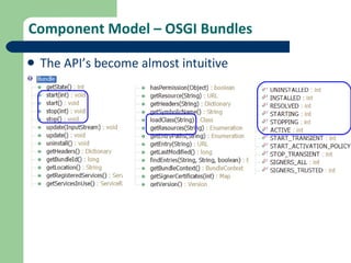 Component Model – OSGI Bundles  The API’s become almost intuitive 