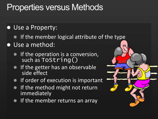  ConstructorsConstructors arelazy public XmlFile(string filename) {this.filename = filename; }public class XmlFile { string filename; Stream data; public XmlFile(string filename) {   this.data = DownloadData(filename); }}Do minimal work in the constructorBe Lazy! Only capture the parameters9