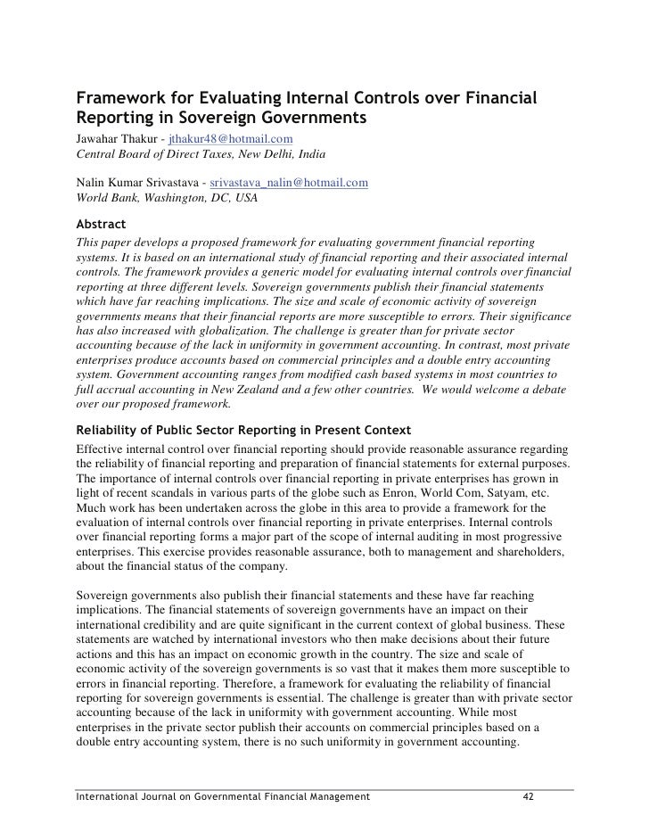 Framework For Evaluating Internal Controls Over Financial 