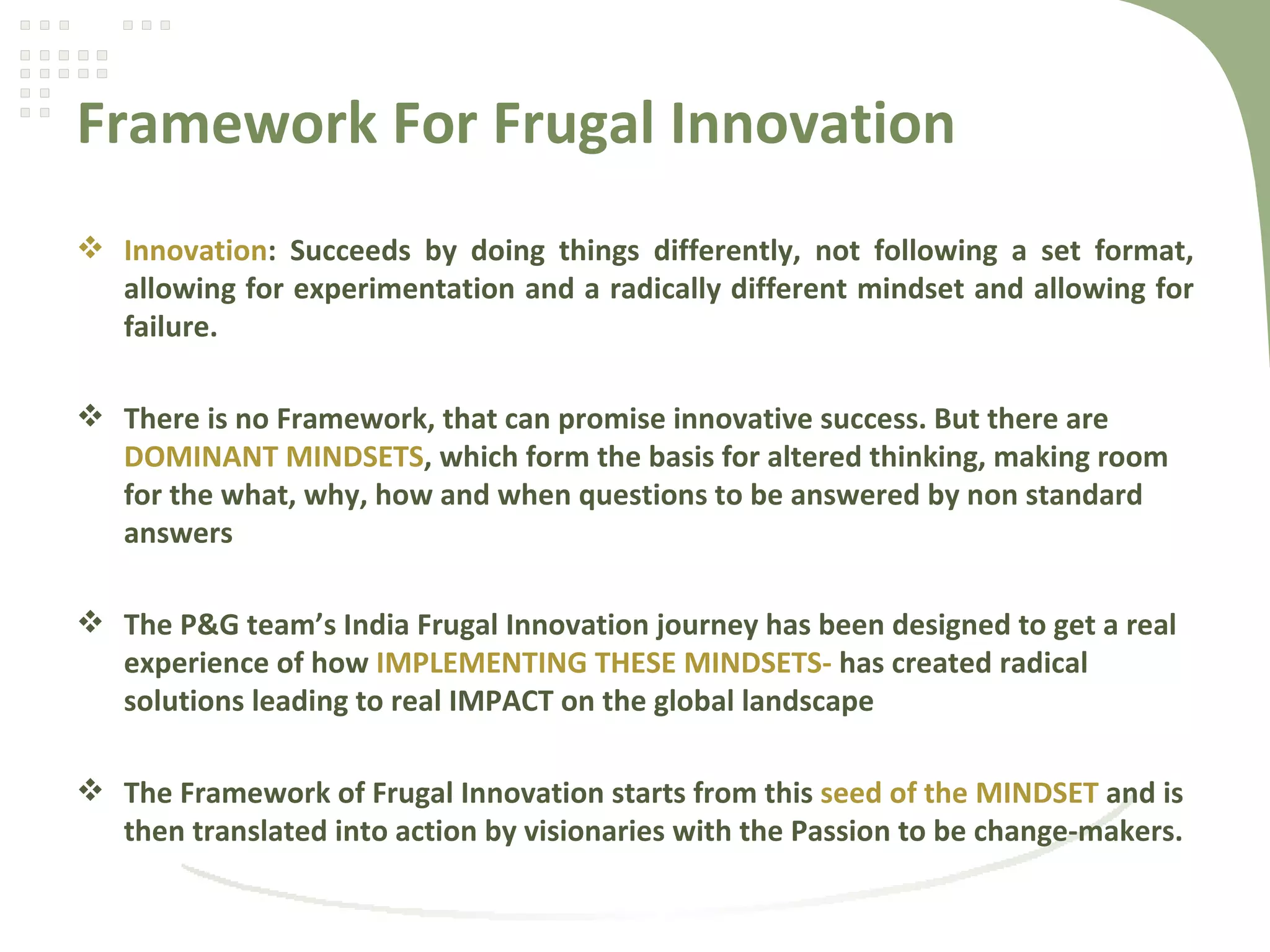 Framework for the frugal innovation | PPT