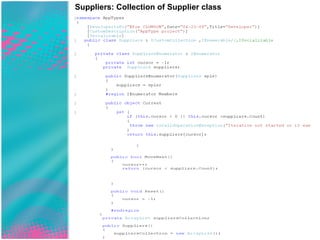 Suppliers: Collection of Supplier class 
