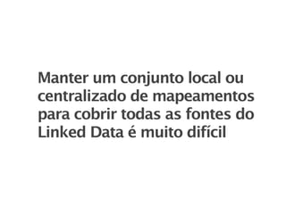 Manter um conjunto local ou
centralizado de mapeamentos
para cobrir todas as fontes do
Linked Data é muito difícil
 