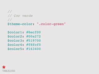 //
// Cor verde
//
$theme-color: ".color-green"
$color1: #8ecf00
$color2: #00a272
$color3: #519700
$color4: #f8fcf0
$color5: #163400
 
