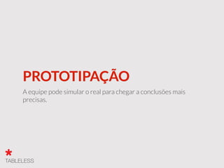 PROTOTIPAÇÃO
A equipe pode simular o real para chegar a conclusões mais
precisas.
 