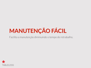 MANUTENÇÃO FÁCIL
Facilita a manutenção diminuindo o tempo de retrabalho.
 