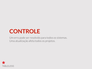 CONTROLE
Um erro pode ser resolvido para todos os sistemas.
Uma atualização afeta todos os projetos.
 