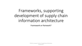 Frameworks, supporting
development of supply chain
information architecture
Framework or Painwork?
ECSCIA, European Centre of Supply Chain Information
Architecture
 