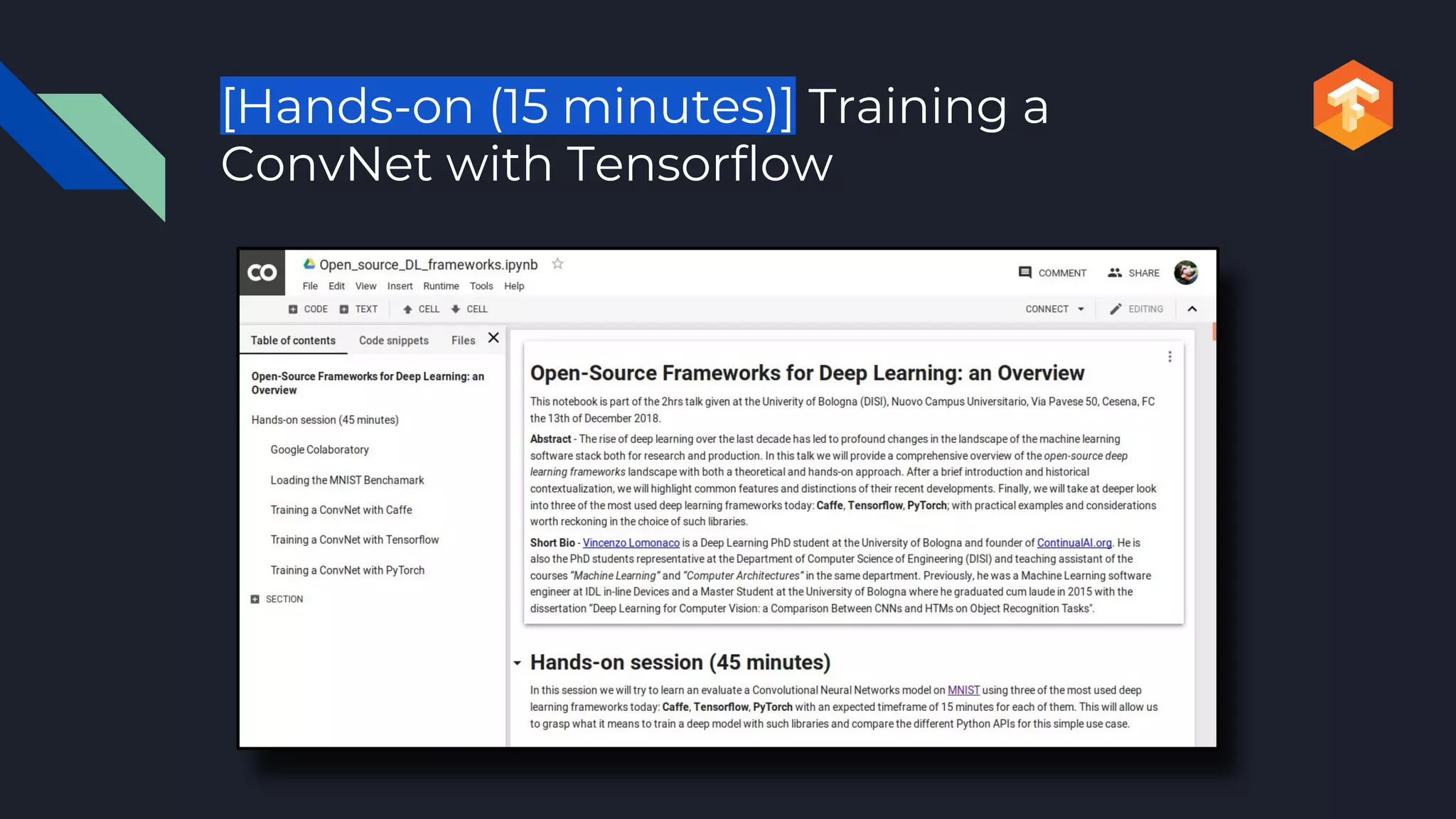 [Hands-on (15 minutes)] Training a
ConvNet with Tensorflow
 