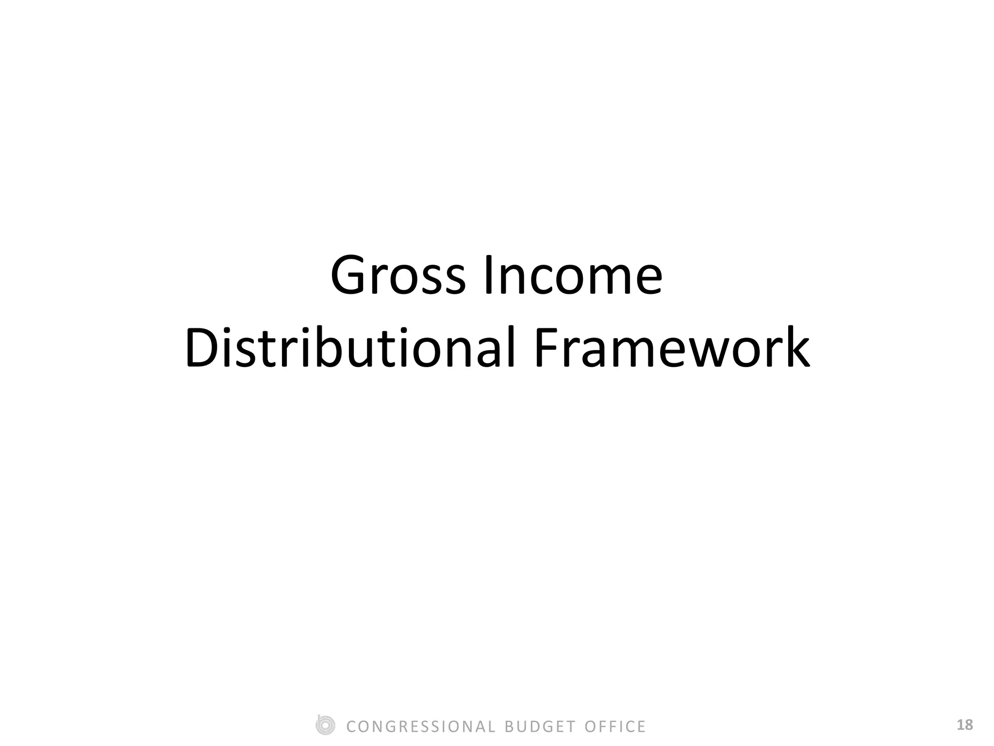 18CONGRESSIONAL BUDGET OFFICE
Gross Income
Distributional Framework
 