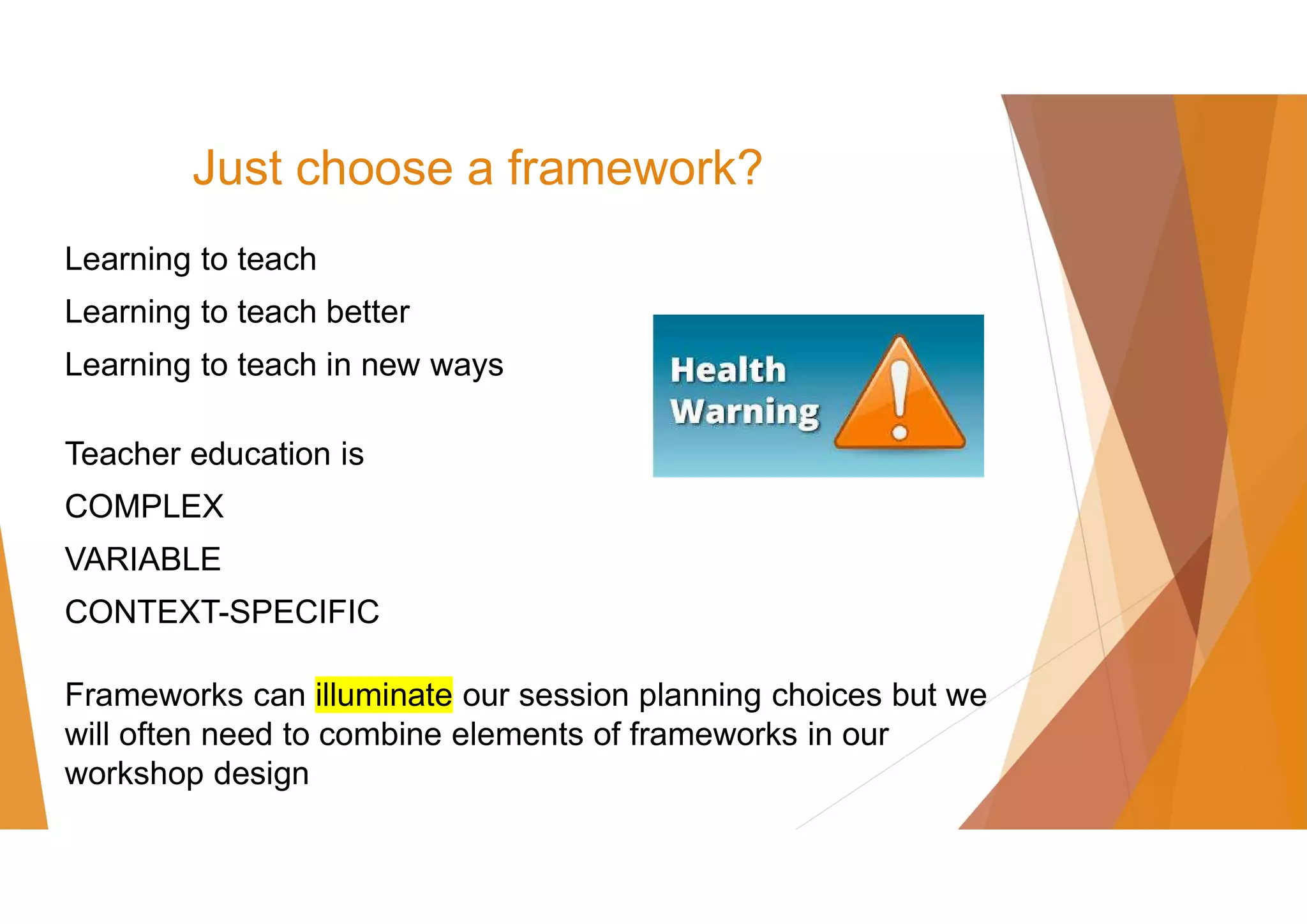 Frameworks for teacher training sessions and workshops pdf | PDF