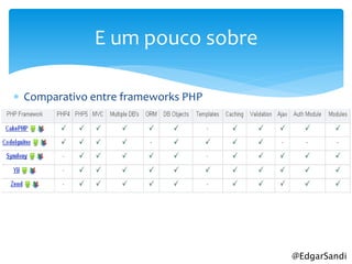 E um pouco sobre

 Comparativo entre frameworks PHP




                                     @EdgarSandi
 