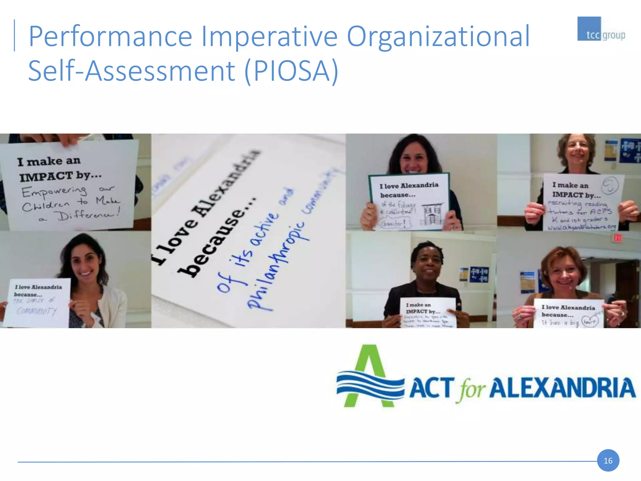 16
Performance Imperative Organizational
Self-Assessment (PIOSA)
 