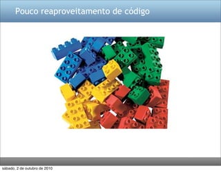 Pouco reaproveitamento de código




sábado, 2 de outubro de 2010
 