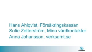 Hans Ahlqvist, Försäkringskassan
Sofie Zetterström, Mina vårdkontakter
Anna Johansson, verksamt.se
 