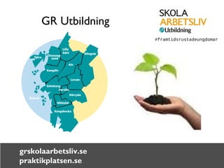 GR Utbildning 
grskolaarbetsliv.se 
praktikplatsen.se 
#framtidsrustadeungdomar 
 
