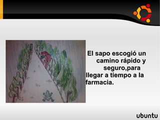 El sapo escogió un  camino rápido y  seguro,para  llegar a tiempo a la  farmacia. 
