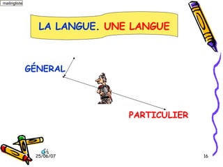 GÉNERAL PARTICULIER LA LANGUE .  UNE LANGUE 