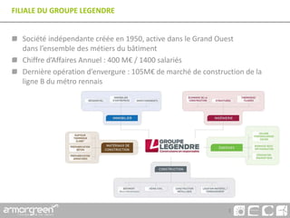 3
FILIALE DU GROUPE LEGENDRE
Société indépendante créée en 1950, active dans le Grand Ouest
dans l’ensemble des métiers du bâtiment
Chiffre d’Affaires Annuel : 400 M€ / 1400 salariés
Dernière opération d’envergure : 105M€ de marché de construction de la
ligne B du métro rennais
 