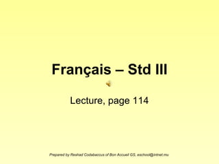 Français – Std III Lecture, page 114 