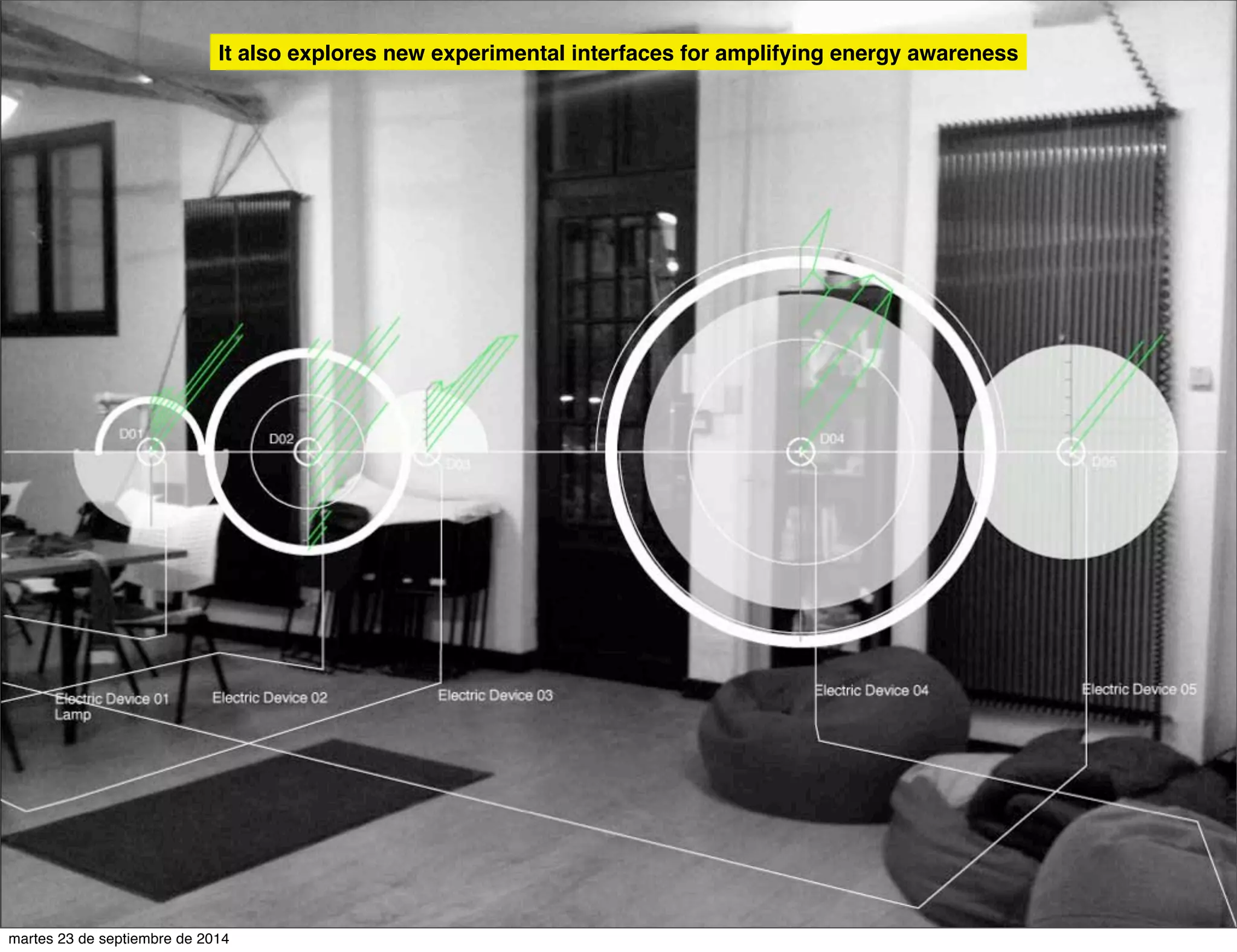 It also explores new experimental interfaces for amplifying energy awareness 
martes 23 de septiembre de 2014 
 