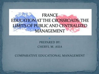 PREPARED BY:
CHERYL M. ASIA
COMPARATIVE EDUCATIONAL MANAGEMENT
 