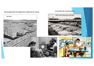 Des programmes de logements modernes de masse
Sarcelles
La société de consommation
1963 Sainte-Geneviève des Bois
 