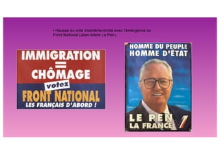 • Hausse du vote d'extrême-droite avec l'émergence du
Front National (Jean-Marie Le Pen).
 