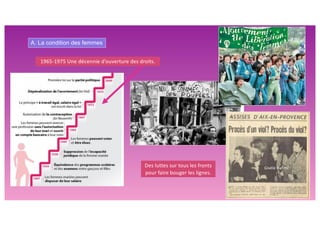 A. La condition des femmes
1965-1975 Une décennie d’ouverture des droits.
Gisèle Halimi
Des luttes sur tous les fronts
pour faire bouger les lignes.
 