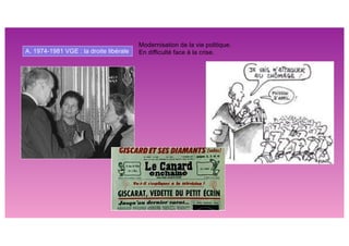 A. 1974-1981 VGE : la droite libérale
Modernisation de la vie politique.
En difficulté face à la crise.
 