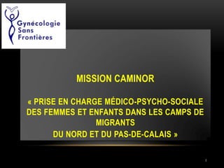 MISSION CAMINOR
« PRISE EN CHARGE MÉDICO-PSYCHO-SOCIALE
DES FEMMES ET ENFANTS DANS LES CAMPS DE
MIGRANTS
DU NORD ET DU PAS-DE-CALAIS »
1
 