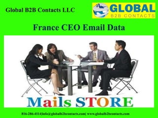 Global B2B Contacts LLC
816-286-4114|info@globalb2bcontacts.com| www.globalb2bcontacts.com
France CEO Email Data
 