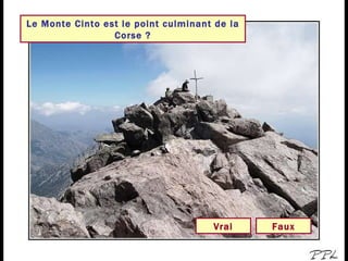 Le Monte Cinto est le point culminant de la Corse ? Vrai Faux 
