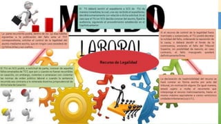 CONTROL DE LEGALIDAD
El recurso de control de legalidad un medio de impugnación excepcional,
deben cumplirse, a los fines de asegurar su admisibilidad, las exigencias
enunciadas en la norma contenida en el artículo 178 de la Ley Adjetiva
Laboral; a saber
1) que se trate de sentencias proferidas por Juzgados Superiores Laborales;
2) que éstas no sean impugnables en casación y
3) que violen o amenacen con violentar normas de estricto orden público laboral
o procesal.
 