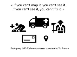 « If you can't map it, you can't see it.
If you can't see it, you can't fix it. »
Each year, 200.000 new adresses are created in France.
 