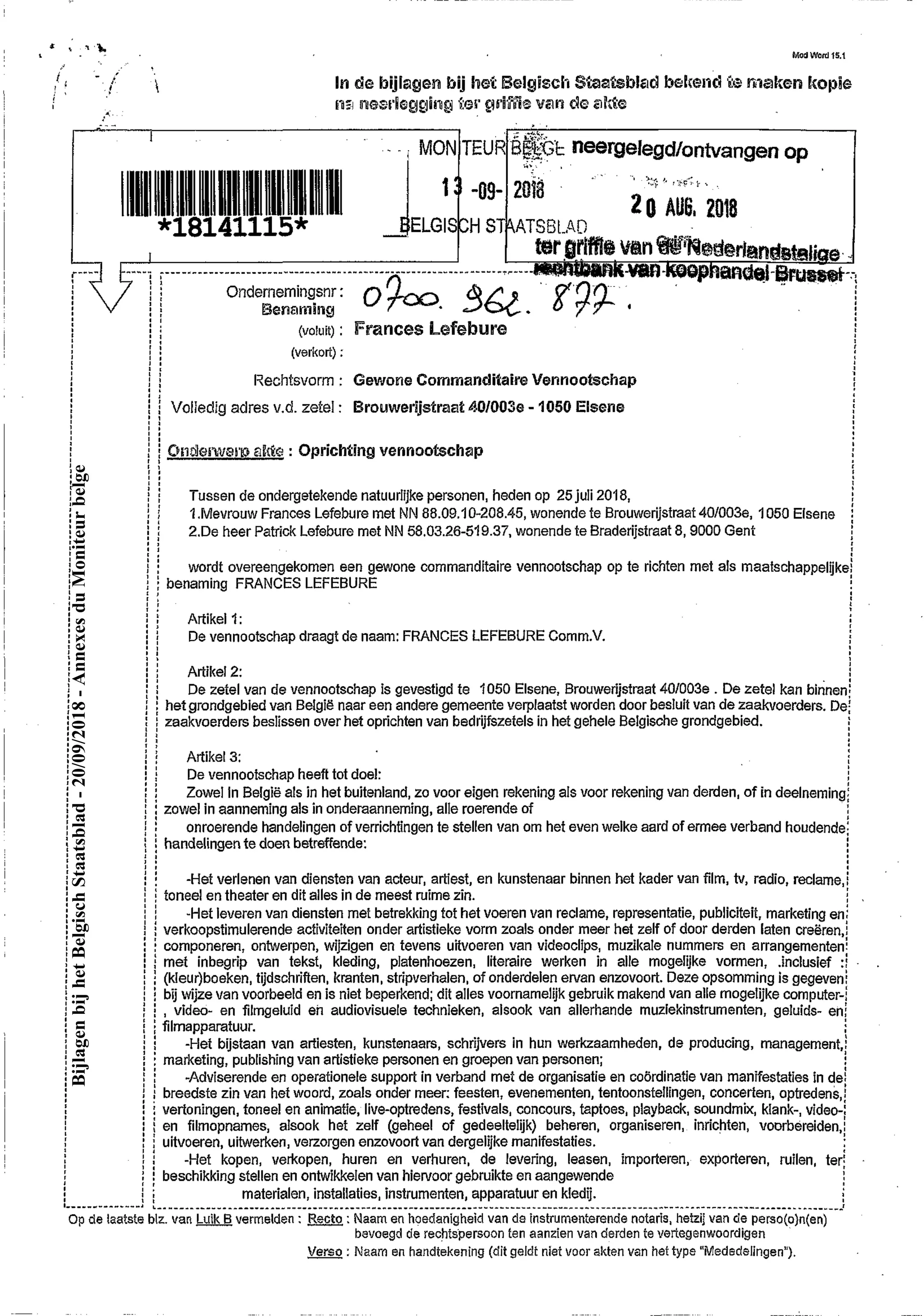 BijlagenbijhetBelgischStaatsblad-20/09/2018-AnnexesduMoniteurbelge