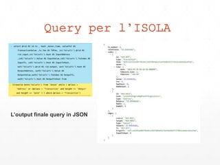 Query per l’ISOLA
L’output finale query in JSON
 