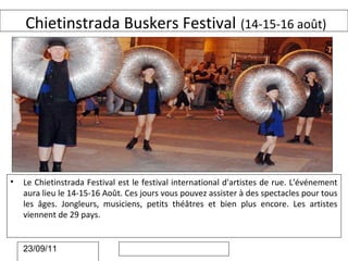 Chietinstrada Buskers Festival (14-15-16 août)




•   Le Chietinstrada Festival est le festival international d'artistes de rue. L'événement
    aura lieu le 14-15-16 Août. Ces jours vous pouvez assister à des spectacles pour tous
    les âges. Jongleurs, musiciens, petits théâtres et bien plus encore. Les artistes
    viennent de 29 pays.


    23/09/11
 