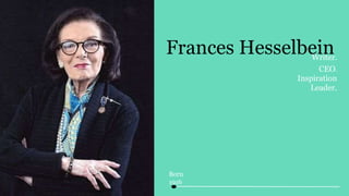 Frances HesselbeinWriter.
CEO.
Inspiration
.Leader.
Born
1916
 
