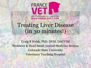 Treating Liver Disease
(in 30 minutes!)
Craig B Webb, PhD, DVM, DACVIM
Professor & Head Small Animal Medicine Section
Colorado State University
Veterinary Teaching Hospital
 
