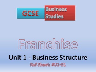 Franchise Unit 1 - Business Structure Ref Sheet: #U1-01 