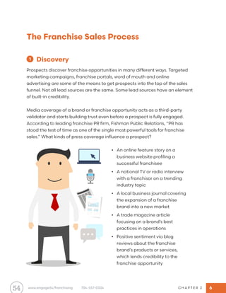 The Franchise Sales Process
			Discovery
Prospects discover franchise opportunities in many different ways. Targeted
marke...