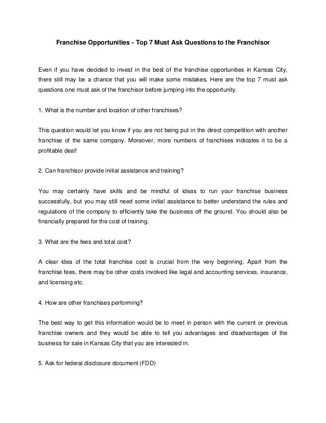 Franchise opportunities top 7 must ask questions to the franchisor