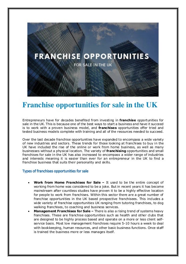 Franchise Opportunities & UK Business Franchises for Sale
