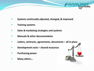 Other?Franchising – What’s It All About?Franchising is not a business or industry itselfFranchising is a business strategyFranchising is a strategy of the Franchisor designed                                                           to penetrate and dominate a marketplaceEfficient distribution system		Hamburger meat, muffler parts, coffee grounds 		Knowledge, training, software, databases