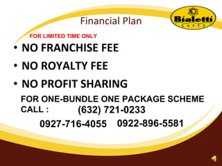 Financial Plan ,[object Object],[object Object],[object Object],FOR ONE-BUNDLE ONE PACKAGE SCHEME CALL : (632) 721-0233 0927-716-4055 0922-896-5581   FOR LIMITED TIME ONLY 