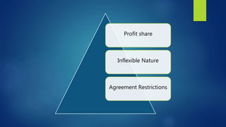 Profit share
Inflexible Nature
Agreement Restrictions
 