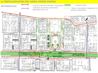 4. PREFIGURACION DEL NODO VERDE RAMOS
REFERENCIAS . Vías de circulación del área + importantes
. Aperturas de nuevas circulaciones
vehiculares norte –sur
. Nueva recirculación integradora al
centro de transbordo
. corredor oeste
. Calles principales
 